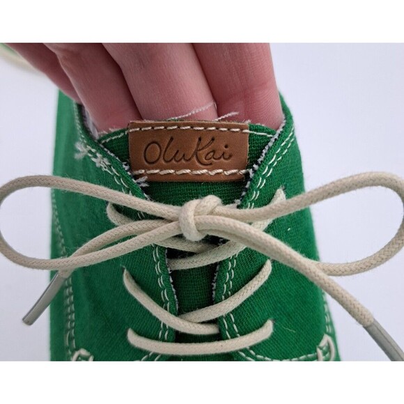Olukai Heleuma Canvas Women Slip on Lace Up Boat Shoes in Green Size 10 - Picture 8 of 12